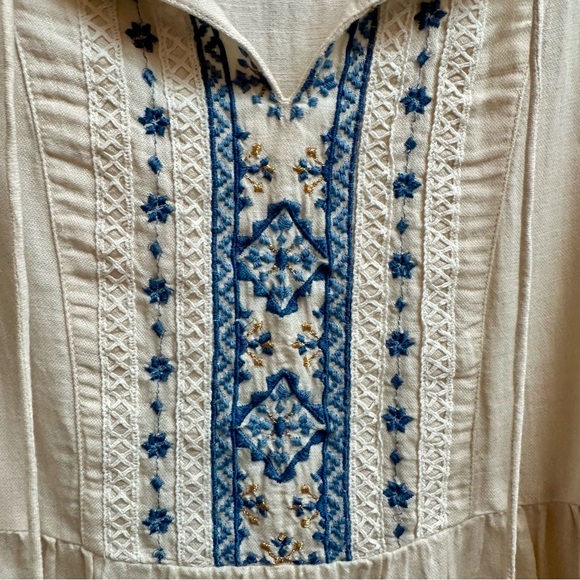 Lucky Brand Hazel Embroidered Cotton Blend Boho Peasant Top Size Medium - Picture 5 of 13